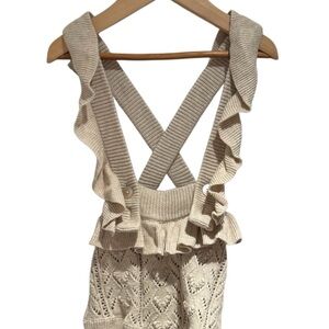 JAMIE KAY Cream Knit Pointelle Ruffle Jumpsuit - size 2